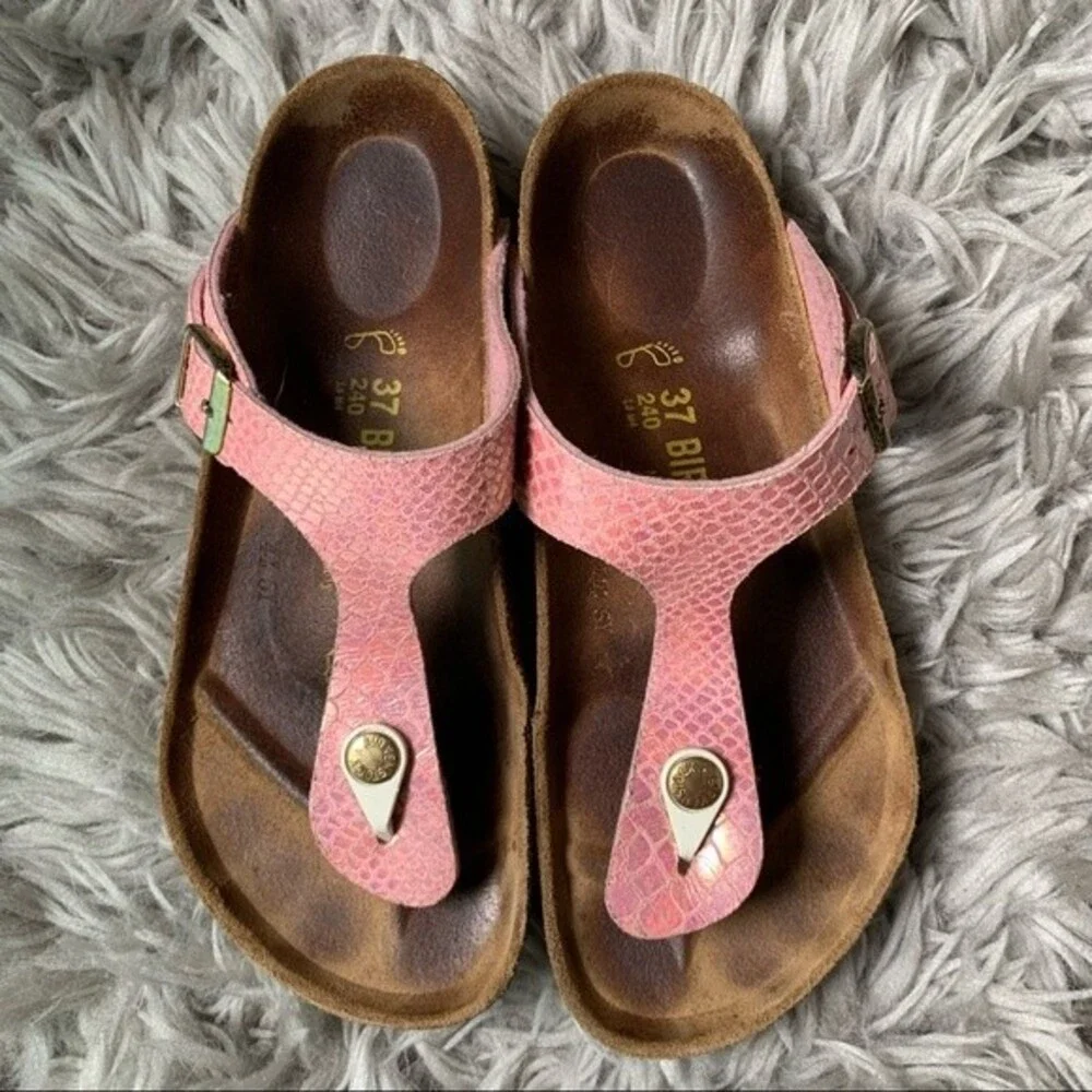 Birkenstock Gizeh Birko-Flor metallic pink sandal women’s shoe size 37 US 6 6.5